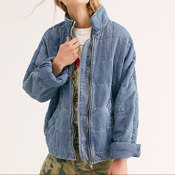FREE PEOPLE Dolman Quilted Denim Jacket - Picture 1 of 5